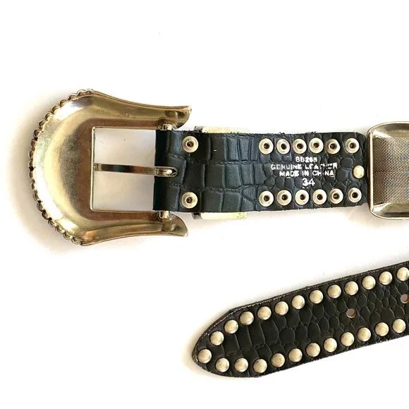 Vintage Black Leather, Silver Metal and Mesh Belt - Goth, Punk, Emo - Picture 6 of 8